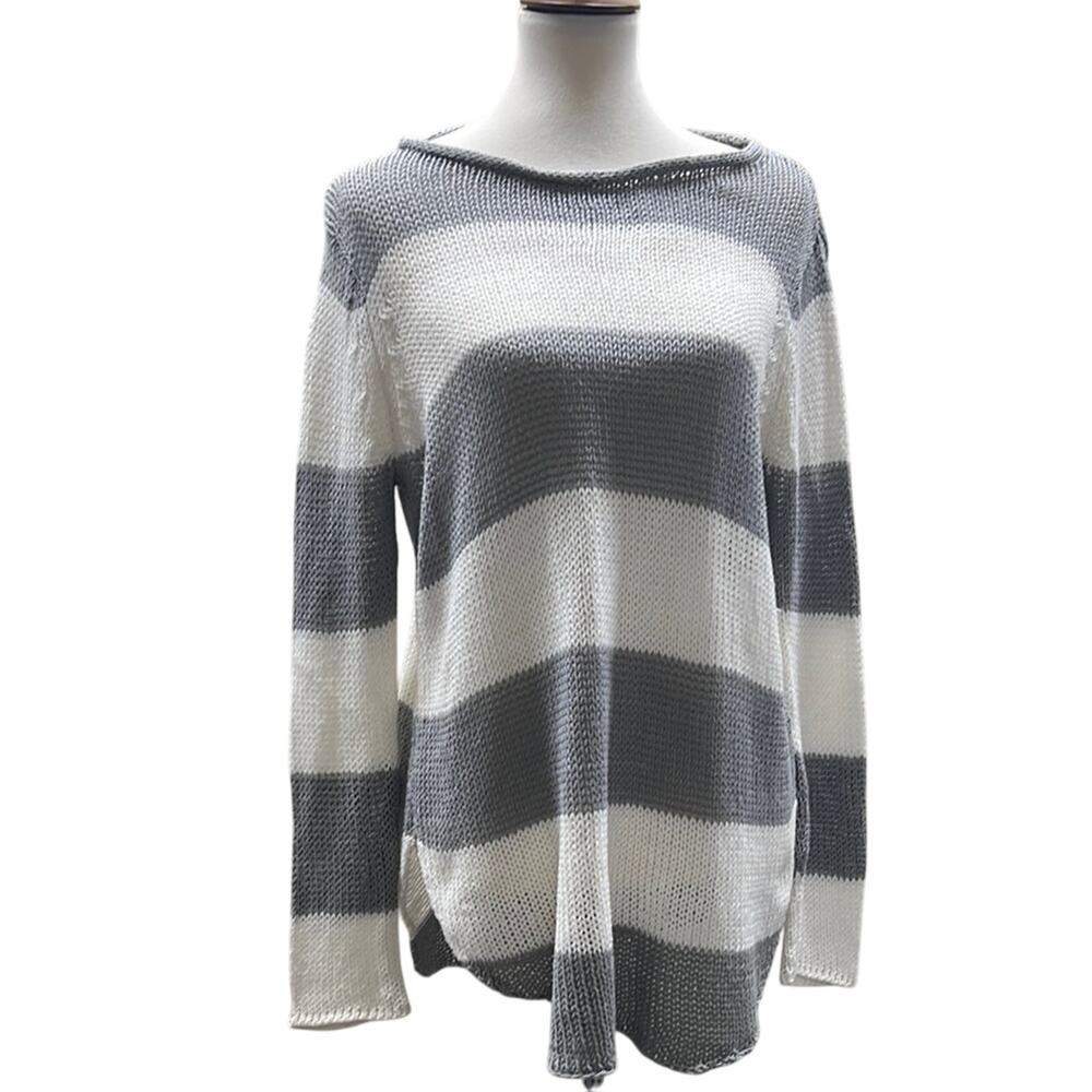 Wooden Ships Striped Gray and White Women's Sweater